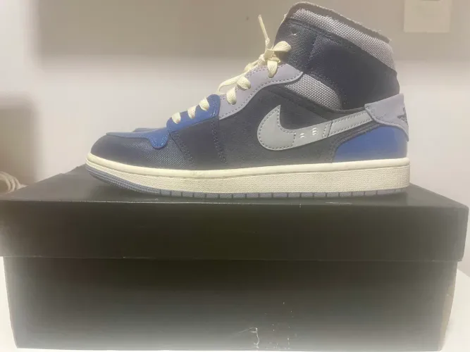 tênis nike air jordan 1 mid preto/azul/branco
