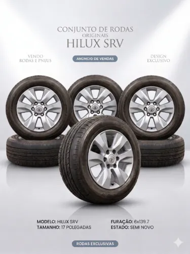 Jogo de 4 Rodas Originais Hilux SRV Aro 17 + Pneus Meia-Vida