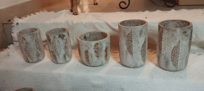 Conjunto com 9 Cachepôs em Cimento Trabalhado (Novos) - Decoração Rústica e Sofisticada