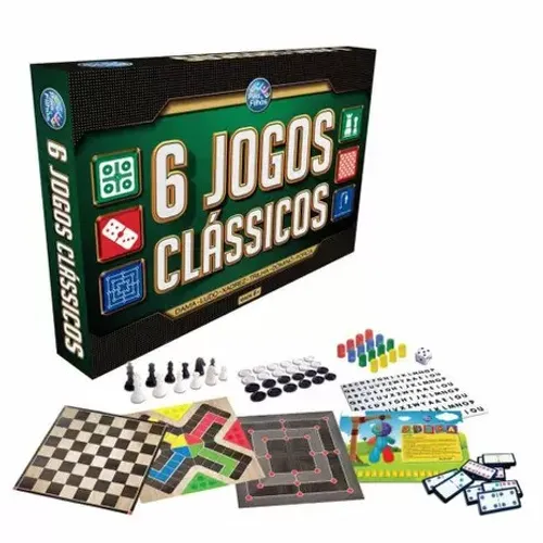 Kit 6 jogos clássicos pais e filhos ludo dama xadrez domino