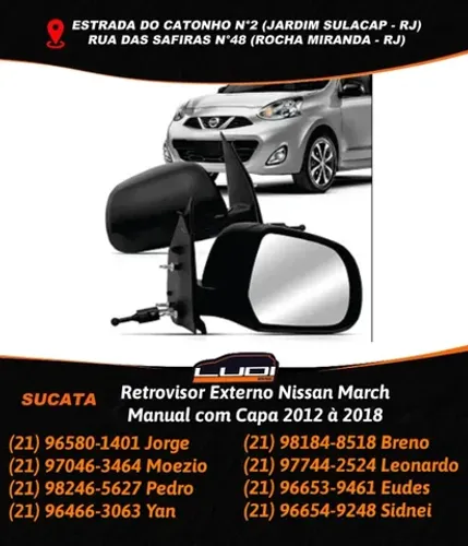 Retrovisor Externo Nissan March Manual com Capa 2012 à 2018