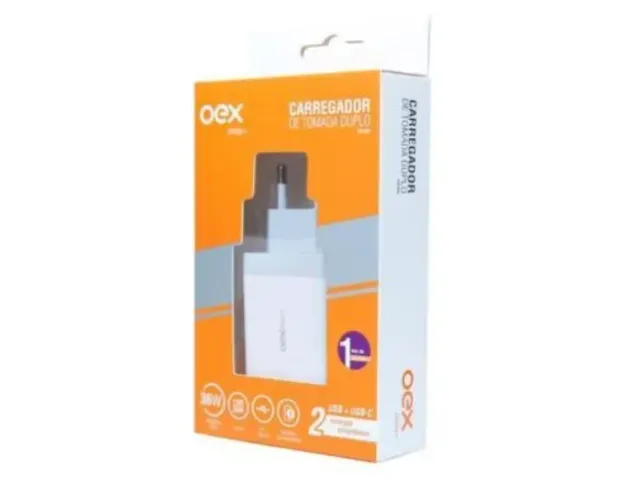 Carregador duplo homologado oex 36w para todos os iPhones tablets e celulares Android
