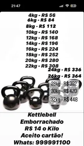 Kettlebell Emborrachado R$ 14 o KG