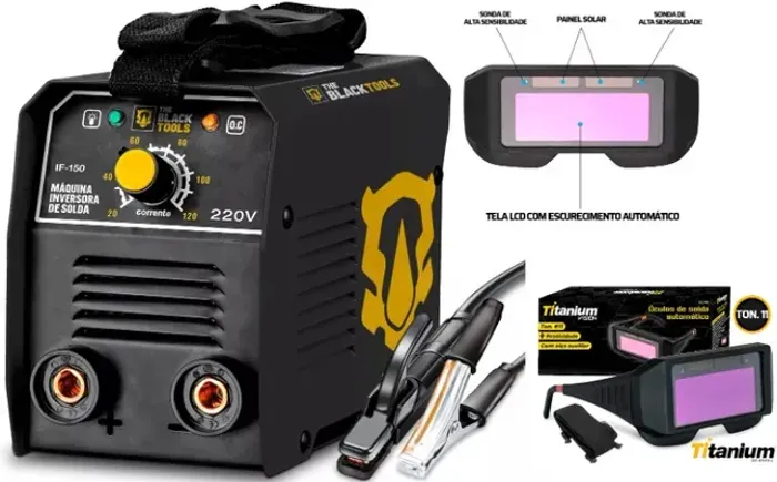 Kit Soldador Profissional com Máquina Compacta Profissional 120A e Óculos Solda Automático