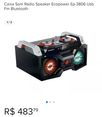 Caixa de som speaker ecopower ep 3806 USB FM  Bluetooth 