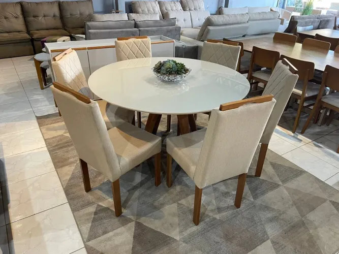 Mesa de Jantar Redonda com 6 Cadeiras madeira 