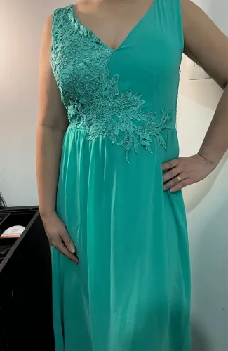 Vestido Longo Festa verde água/Detalhe  Renda