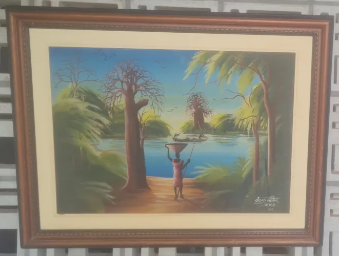 Quadro Decorativo - pintura a óleo - Cena Africana