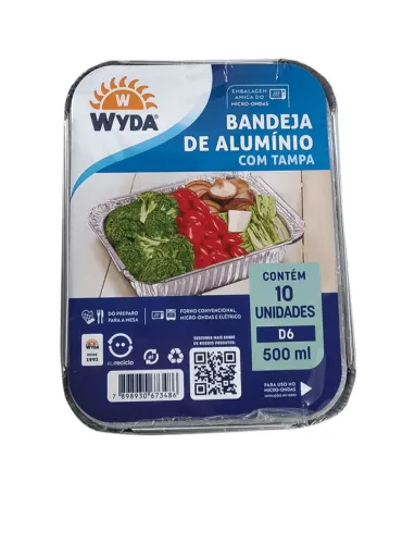 Kit Embalagem 10 Bandejas de alumínio com tampa Wyda 500 Ml