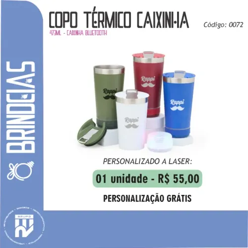 Copo térmico Caixinha Bluetooth - Brindes Personalizados Brindeias