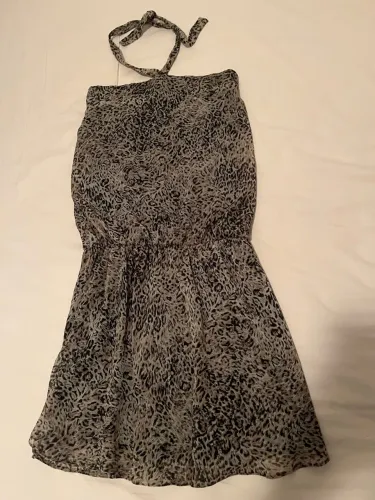 Vestido animal print marrom com amarração no pescoço - Tamanho 38
