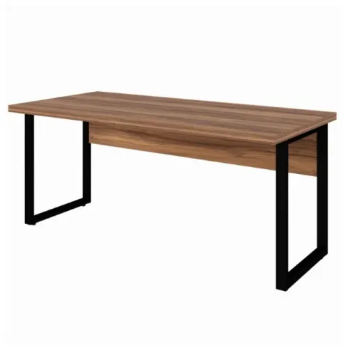 Mesa Escritório Pé Quadro 1,70x0,70m Sem Gavetas Nogal Sevilha Preto Moderna 24474