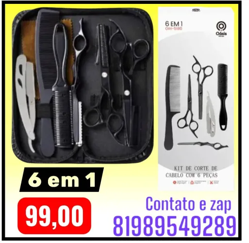 kit de corte de cabelo profissional com 6 peças