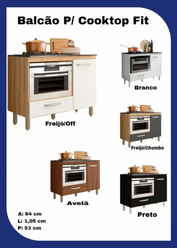 Balcão para Cooktop com 4 e 5 bocas opções de cores