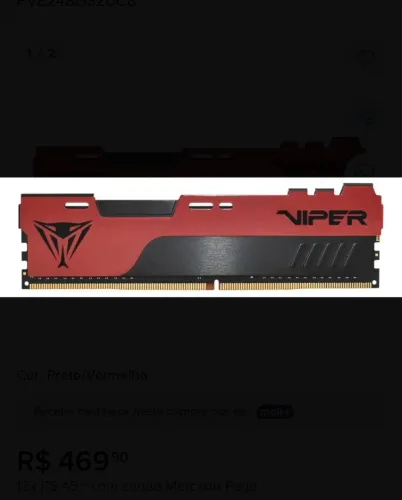 Memória Ram DDR4 8Gb Patriot Viper Preto Vermelha Nova Lacrada 