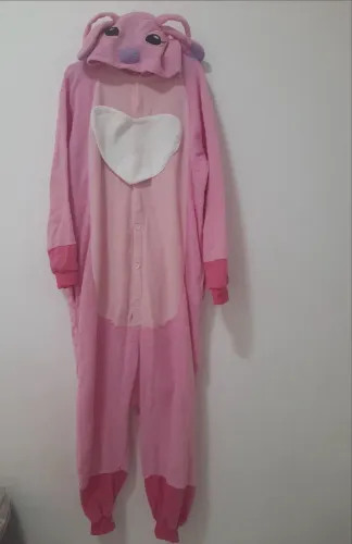 Fantasia pijama angel stitch rosa macação