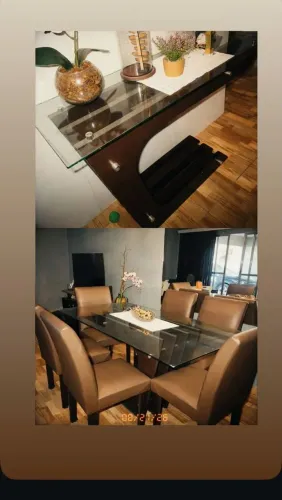 Mesa, 6 cadeiras e aparador
