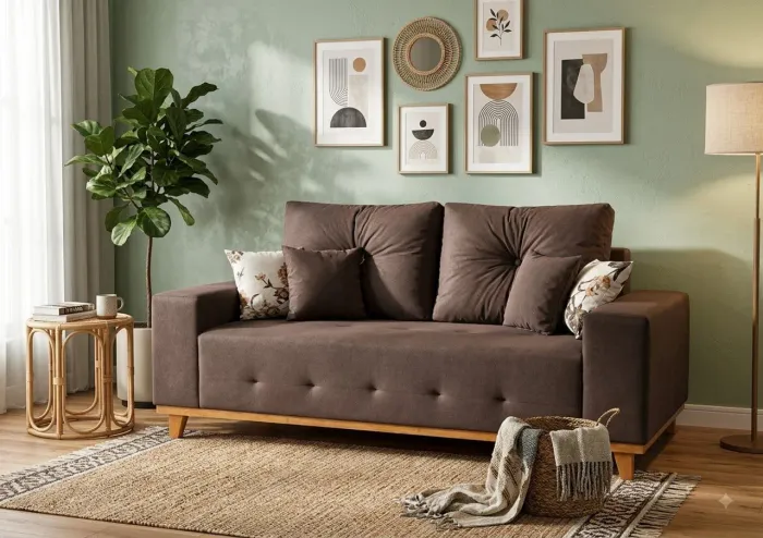 Sofá retrô quadrado 3 lugares com 4 almofadas decorativas grátis