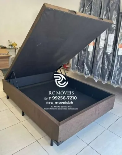 Conjunto cama box Baú Tamanho casal 1.38x1.88 Inteiriço Blindado com Pistão a Gás - Aprove