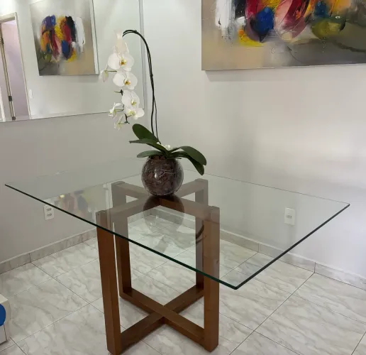 Mesa 6 lugares tampo de vidro