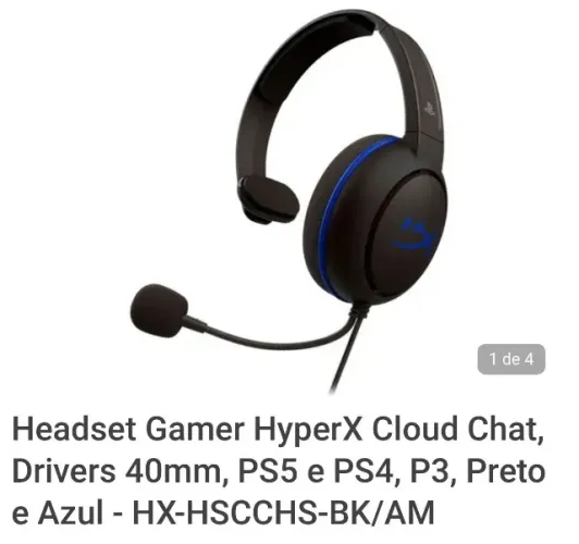 Headset Gamer HyperX Cloud Chat, Drivers 40mm, PS5 e PS4, P3