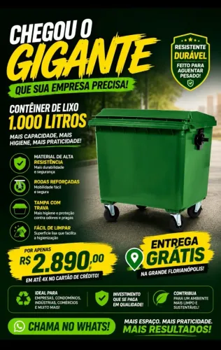 CONTÊINER PARA LIXO 1.000 LITROS.