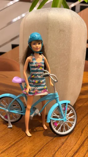 Boneca Skipper Barbie Sisters Com Bicicleta Azul E Capacete Original Mattel