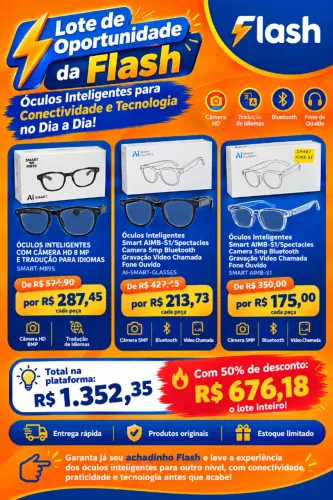 Lote de Oportunidade da Flash - Óculos Inteligentes para Conectividade e Tecnologia no Dia