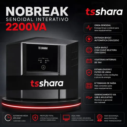 NOBREAK TS SHARA UPS SENOIDAL 2200VA