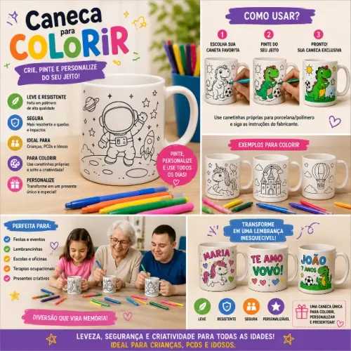 CANECAS DE COLORIR  POLÍMERO (PLÁSTICO RESISTENTE) 325ML 
