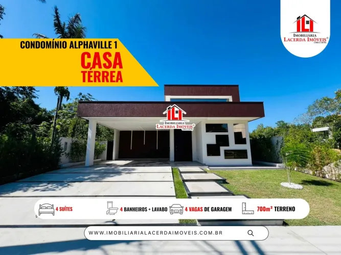 Alphaville 1, Casa terrea com 4 suites, 700m² Terreno, 300m² Edificado, Casa Nova