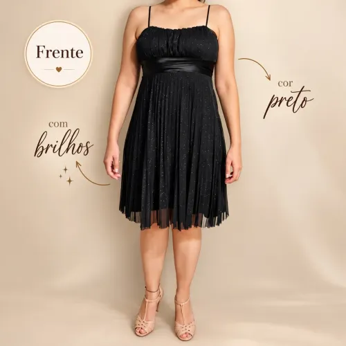 Vestido Preto Mid com Brilho