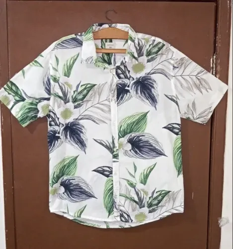 Camisa Floral Social Masculina Marfinno Manga Curta Estilo Casual Elegante - GG