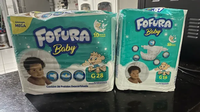 fralda fofura G 44 fraldas por 20,00