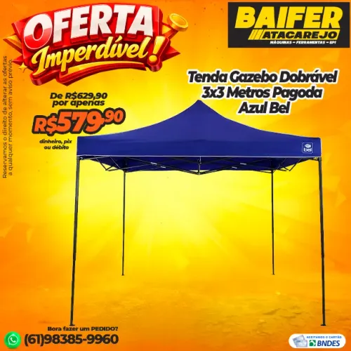 Tenda Gazebo Dobrável 3x3 Metros Pagoda Azul Bel