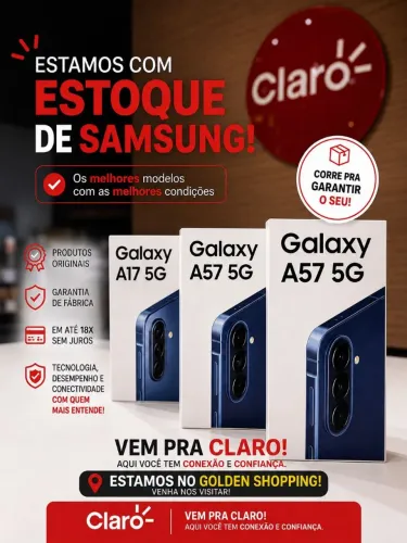 Estoque Samsung Galaxy A17 e A57 5G em até 18x Sem Juros + Desconto no Pós Claro!