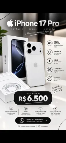 ? iPhone 17 Pro Branco | 100% Bateria | 1 Mês de Uso | R$ 6.500 ?