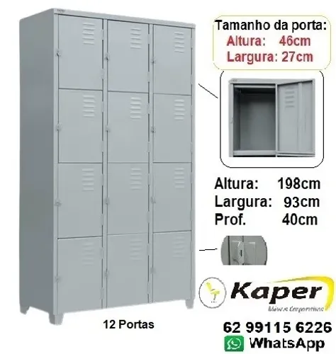Roupeiro de aço / escaninho 12 porta cinza ( produto novo )