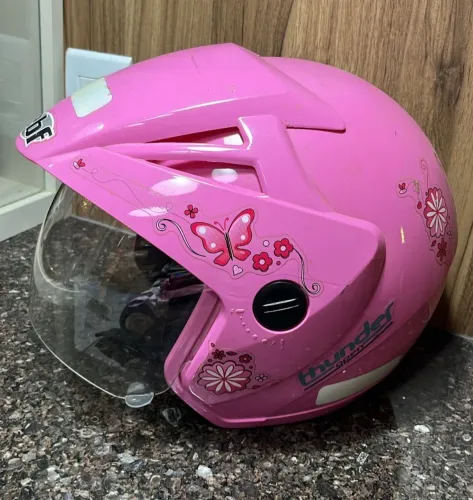 Capacete Rosa Feminino Thunder com Viseira - Tamanho 58