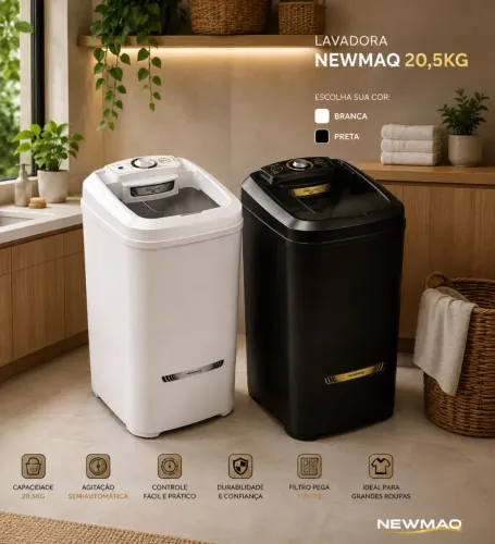 Lavadora semiautomática Newmaq 20,5 kg - branca ou preta