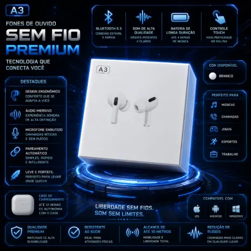 Fone sem fio A3 recarregável ( produto novo e lacrado ) NÃO RESERVO CONTATO WHATSAPP