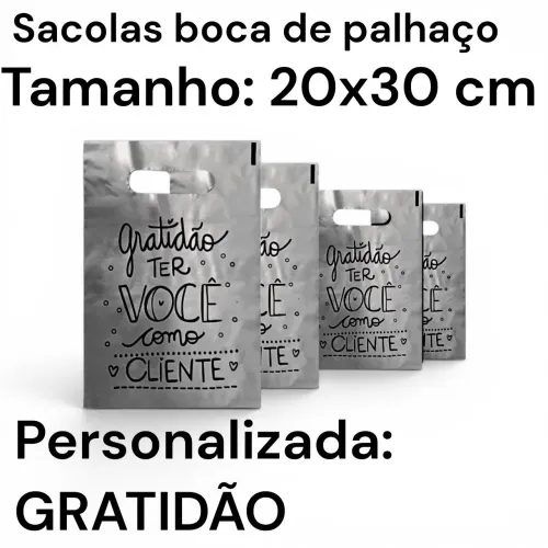 Sacolas personalizadas GRATIDÃO ao Cliente 30X20 cm