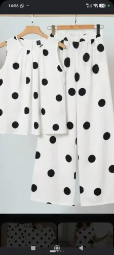 Elegante Preto & Branco com Poá Sem Mangas e Calça Longa, Uso Versátil Diário