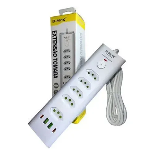 EXTENSAO FILTRO DE LINHA 5 TOMADA 2USB/2 tipo C B-MAX 2M.