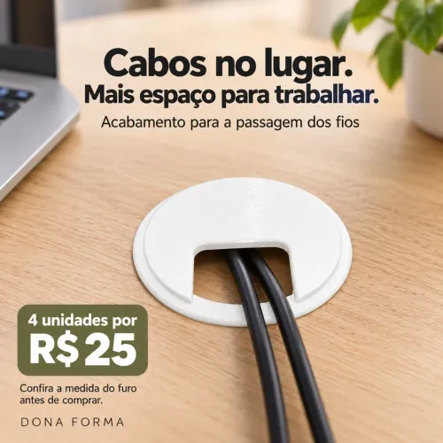 Kit com 4 passa-fios brancos para mesa 59mm