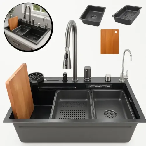 Pia Cuba Gourmet Cozinha Aço Inox Preta Com Acessórios