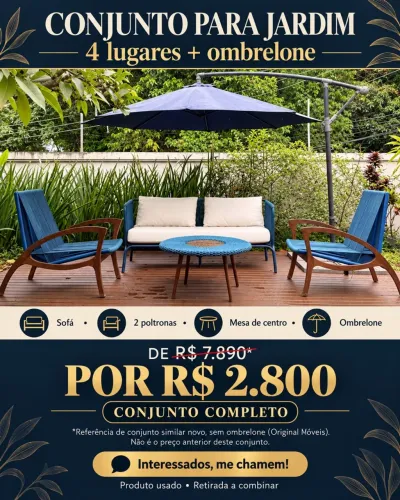 Conjunto Jardim 4 Lugares Mesa Redonda E Ombrelone Azul