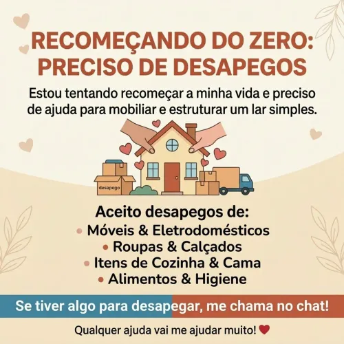Recomeçando do zero: busco desapegos (Móveis, Eletros, etc)<br>
