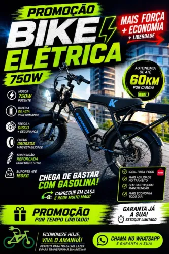 Imperdivel Bicicleta Elétrica 750W com Bateria de Lítio - Até 50km -