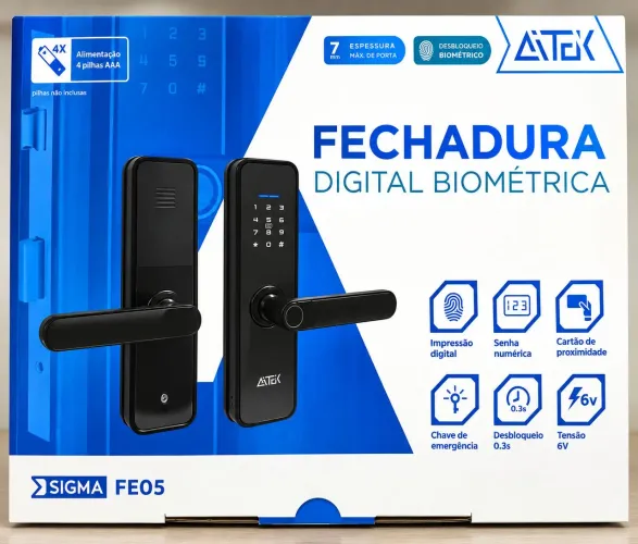 Fechadura inteligente eletrônica digital biometria tag senha SIGMA FE05 AITEK